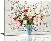 Christian Wall Art Bible Verses Pictures Wall Decor Rustic Floral Canvas Country Flower Print Painting Framed Modern Home Artwork For Bathroom Bedroom Living Room Kitchen Office 16"x12"