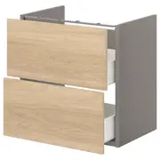 ENHET base cb f washbasin w 2 drawers, grey/oak effect, 60x42x60 cm