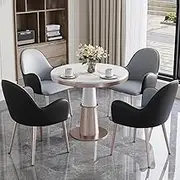 YUGXTH Office Reception Round Table and Chair Set, Small Conference Room Negotiation Table Sets, 80 Cm Conference Reception Room Coffee Table with 4 Chair, for Lounge(Light Gray+Black)