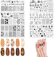 ALIBBON 6 Pcs Fall Nail Stamping Plates Set, Leaves Background Nail Art Stamp Templates, Pumpkin Gnome Stamp Templates Kit, Happy Thanksgiving Day Metal Nail Plates for DIY Printing Decor 4.7×2.4"