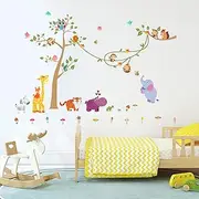 AnFigure Forest Animal Baby Wall Stickers - Monkeys Giraffe Elephant Tiger Owl Tree Wall Decals - Kids Baby Girls Boys Room Nursery Playroom Bedroom Safari Jungle Zoo Wall Decor