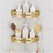 Shower Caddy Bath Corner Shelf, Wall Mounted Bathroom Shelf, Brushed Gold Aluminum Bath Shower Shelf, Bath Shampoo Holder Corner Shelf Bathroom Shelf Storage (Color : R Brushed Gold 2)