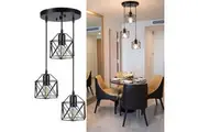 Vintage 3-Light Adjustable Hanging Pendant Light Fixture Cage Shade Industrial Kitchen Dining Room Hallway E27 Base Black