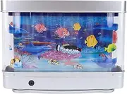 Bewinner Fake Fish Tank Mini Aquarium, Artificial Tropical Fish Decorative, Mini Fish Tank with Moving Fish Pretend Seabed World Lamp Lighting Move Virtual Aquarium