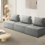 Oikiture 3PCS Modular Sofa Lounge Chair Armless TOFU Back Linen Grey