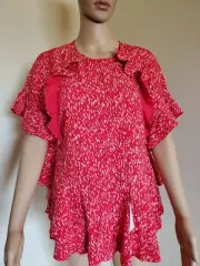 Seed red & white print short sleeve frill blouse NWT size 12 rrp $99 work casual