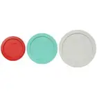 Pyrex 7202-PC Red, 7200-PC Sea Glass Blue, and 7201-PC Sleek Silver Lid Set
