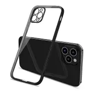 Apple iPhone 12 Pro Max Clear Case Luxury Plating Transparent Hard PC Back Cover (Black)