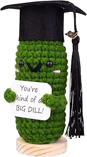Graduation Gift Emotional Support Cucumber Hand-Made Graduation Cap Gift, Cute Knitted Crochet Cucumber Doll with Doctoral Hat Toy with Room Decoration
