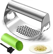 Garlic Press Rocker Set Bottle Opener Heavy Duty Stainless Steel Garlic Mincer Crusher Professional Kitchen Gadgets Garlic Chopper Silicone Peeler And Cleaning Brush, SB222