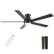 60 Inch Black Ceiling Fans with Lights and Remote, LED Low Profile Flush Moun...