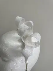 White sinamay loop fascinator on a headband!