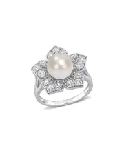Rina Limor Silver 1.35 ct. tw. White Sapphire 8.5-9mm Pearl Ring