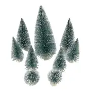 9 Piece Set of Frosted Tip Mini Christmas Tree Figurine Decoration Various Sizes