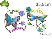 2pcs 35.5cm WELCOME BUTTERFLY DRAGONFLY METAL WALL ART Home Decor Hang Xmas Gift