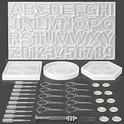 Arteza Resin Keychain Molds and Accessories, 37-Piece Kit, Numbers and Alphabet Silicone Molds, Keychain Rings, Finger Tabs, Pipettes, Drilling Tool - Easter Silicone Molds for Candy Chocolate Jellies
