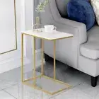 Solid Real Marble End Table Gold Metal C Shaped Frame Coffee Sofa Bedside Table