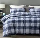 Comforter Queen Size, 600 Thread Count Cotton Navy Blue & Grey Buffalo Patter...
