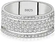 Xiaodou CZ Wide Band Rings White Gold Plated Simulated Diamond CZ Anniversary Eternity Bands 3 Band Width Promise Engagement Jewelry for Women (8)
