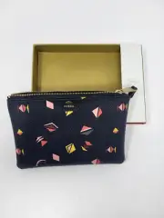 Fossil Black & Coral Leather Retro Triangle Wristlet Wallet Clutch Purse NWT NIB