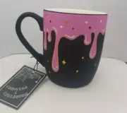 Cobwebs & Cauldrons Halloween Mug, Black & Hot Pink Drip, NEW!
