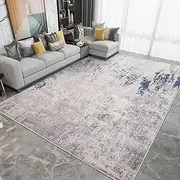 Rugs Living Room Grey Area Rugs for Bedroom Modern Abstract Rug Large Short Pile Rugs Carpet Non-Slip Soft Living Room Rugs Room Decor (Dark Blue/Grey/Beige, 160 x 200 cm)