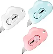 3 Pcs Mini Box Cutter, FUNCYboo Mini Retractable Utility Knife Cloud Box Cutter for Office School Stationery Cutting Paper DIY Crafts(Blue White Pink)