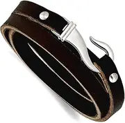 [JewelryWeb] Stainless Steel Polished Hook clasp Adjustable Black and Brown Leather Wrap Bracelet 7mm Wide-Wrap-Bracelet for Women