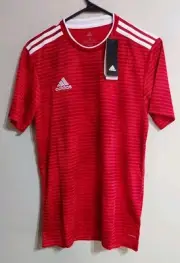 Adidas Condivo 18 Climalite Red White Short Sleeve Stripped Shirt!! Size Small!