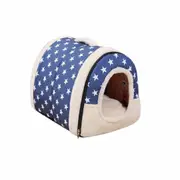 Pet Dog House Kennel Soft Beds Cave Cat Puppy Bed Doggy Warm Cushion Blue Stars