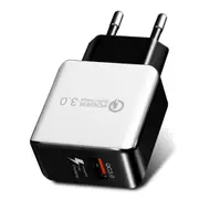 1USB QC 3.0 Wire Drawing Quick Charger EU Plug(white)