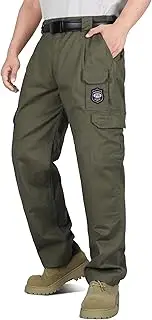 [BOCOMAL] FR Pants for Men Double Front Flame Resistant Cargo Midweight Multi-Pockets Elastic Waist Work Pants