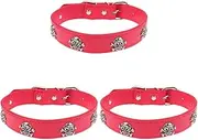 ABOOFAN 3 Pcs Halloween Pet Dog Collar Red Leather Skull Pattern Adjustable Fit Dog Accessory Supplies
