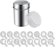 Hysgscwd 1 Powdered Sugar Shaker with lid, Stainless Steel fine mesh Shaker, Powder jar Salt Coffee Cocoa Powder, with Printing Mold Template