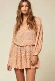 O'Neill Amaryn Mini Dress Long Balloon Sleeves Size Large Western Boho NWT