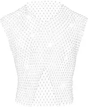 [GENEMEN] Mesh Shirt Men's Fishnet Top Sexy Transparent Cropped Shirt Transparent Split Vest Mesh Clubwear Tops, Silver, M