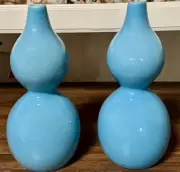 NWT Pair Of 2 Target Home Shabby Chic Gourd Stoneware Vases Blue 12”