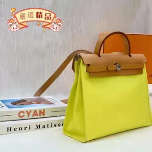 精品二手 HERMES（愛馬仕）Herbag31檸檬黃 銀扣 休閒實用手提側背包