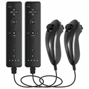 Wii Controller 2 Pack with 2 Nunchucks,Wii Remote for Wii/Wii U,Support Speaker and Vibration (Black)