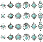 [KitBeads] 30Pcs 6 Styles Tibetan Western Charms Imitation Turquoise Boho Charms Rhombus Sun Celestial Charms for Jewelry Making Bracelets Earrings Crafts, Metal, No Gemstone