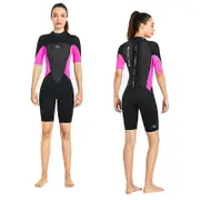 Nevenka 2mm One Piece Short Sleeve Thermal Swimsuit for Women-Pink