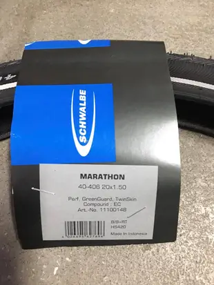 老田單車 全新SCHWALBE MARATHON  40 - 406, 20 x 1.50