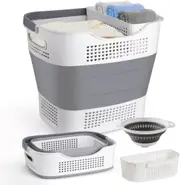 Foldable Laundry Hamper with Detachable Basket, Pop Up Clothes Storage Container with Handles, Collapse Clothes Organiser for Washing