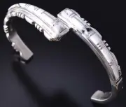 Silver & White Buffalo Turquoise Navajo Inlay Connection Bracelet 5F04D