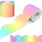 Mixweer Watercolor Rainbow Scalloped Bulletin Board Border 65.6 Feet Classroom Borders Poster Chalkboard Border for School, Classroom, Home Decoration (Pastel)