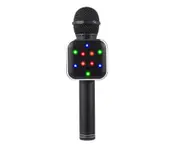 Bluetooth Wireless Microphone LED Lights Handheld Karaoke ABS Audio Microphone for KTV Black