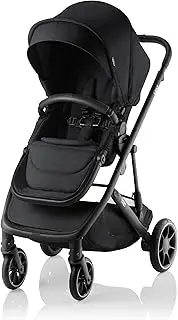 Britax Mini Stroller, Bassinet Compatible, Travel System Compatible, Reversible Seat, XL UPF50+ Extendable Canopy, Easy Adjust Harness, XL Easy Access Basket, Buggy Board Compatible, Self Standing Fold (Raven Black 36992 )