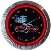 1963-1967 Chevy Corvette C2 Red Neon Light Up Garage Man Cave Wall Clock