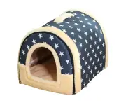 XL Size Pet House Kennel Soft Igloo Beds Cave Cat Puppy Bed Warm Cushion Fold - Blue Stars