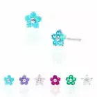 14K Real Gold White Birthstone Flower Bone Stud 20G Nose Ring